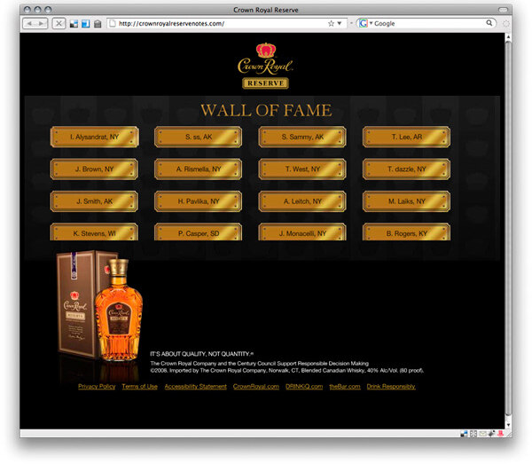 Crown Royal Reserve — Wall of Fame screen by Edgar Andrés Zorrilla
