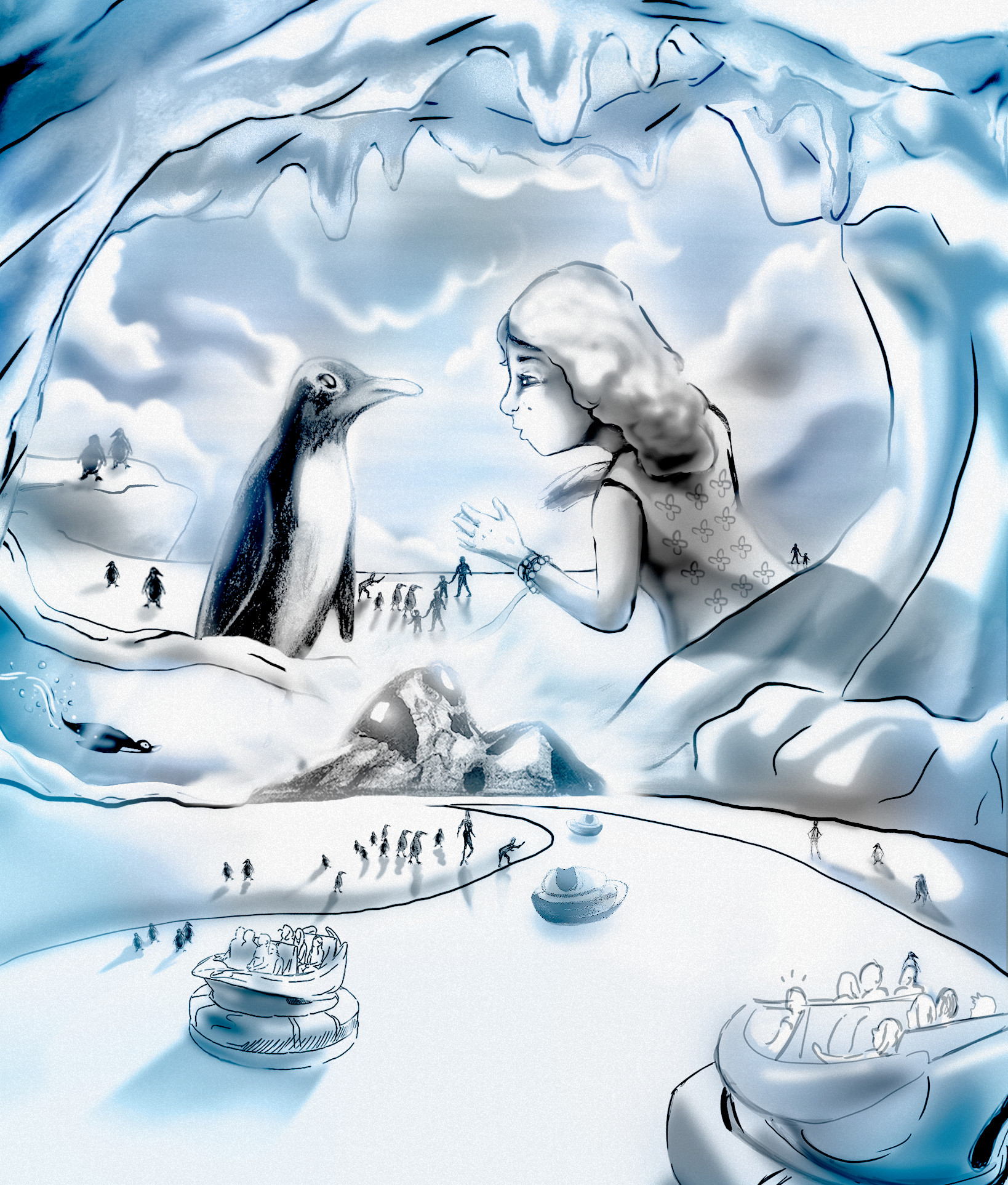 SeaWorld Antarctica key visual sketches by Edgar Zorrilla