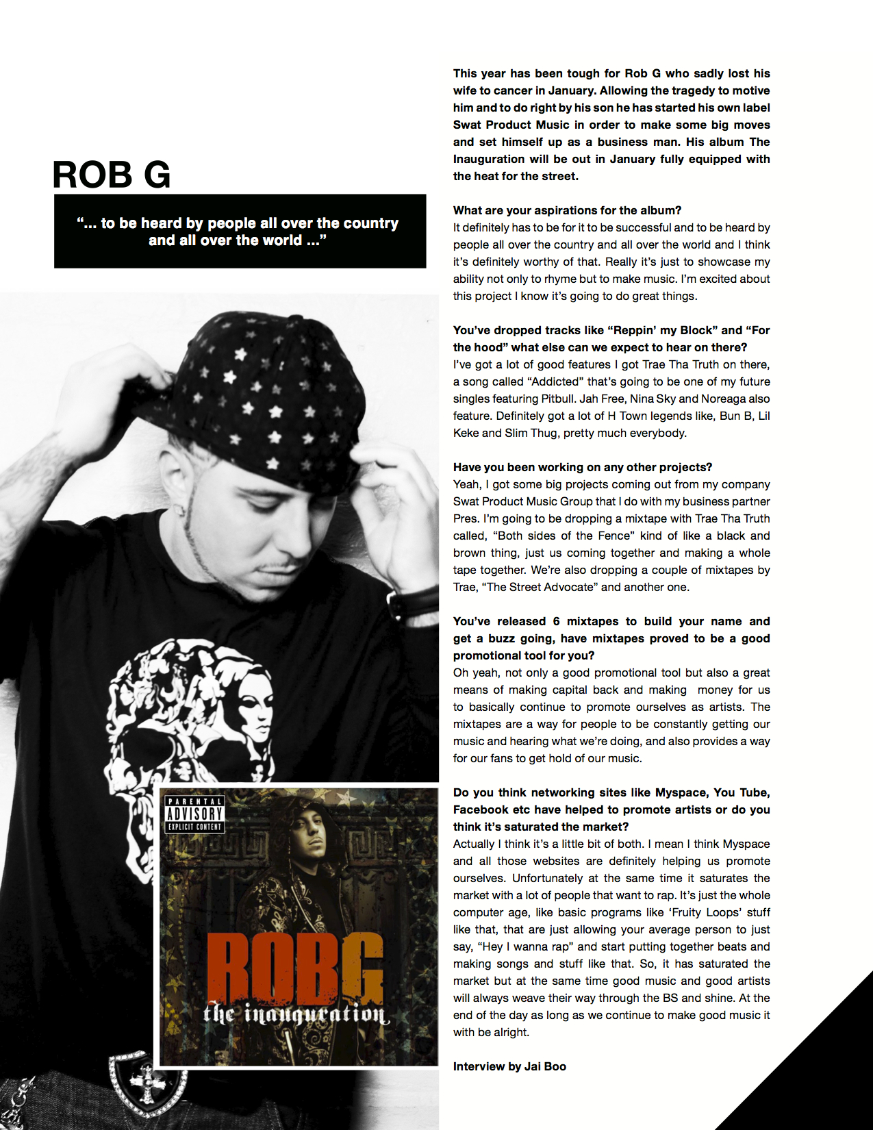Rob G full-page feature for Streets of Mos Magazine by Edgar Andrés Zorrilla