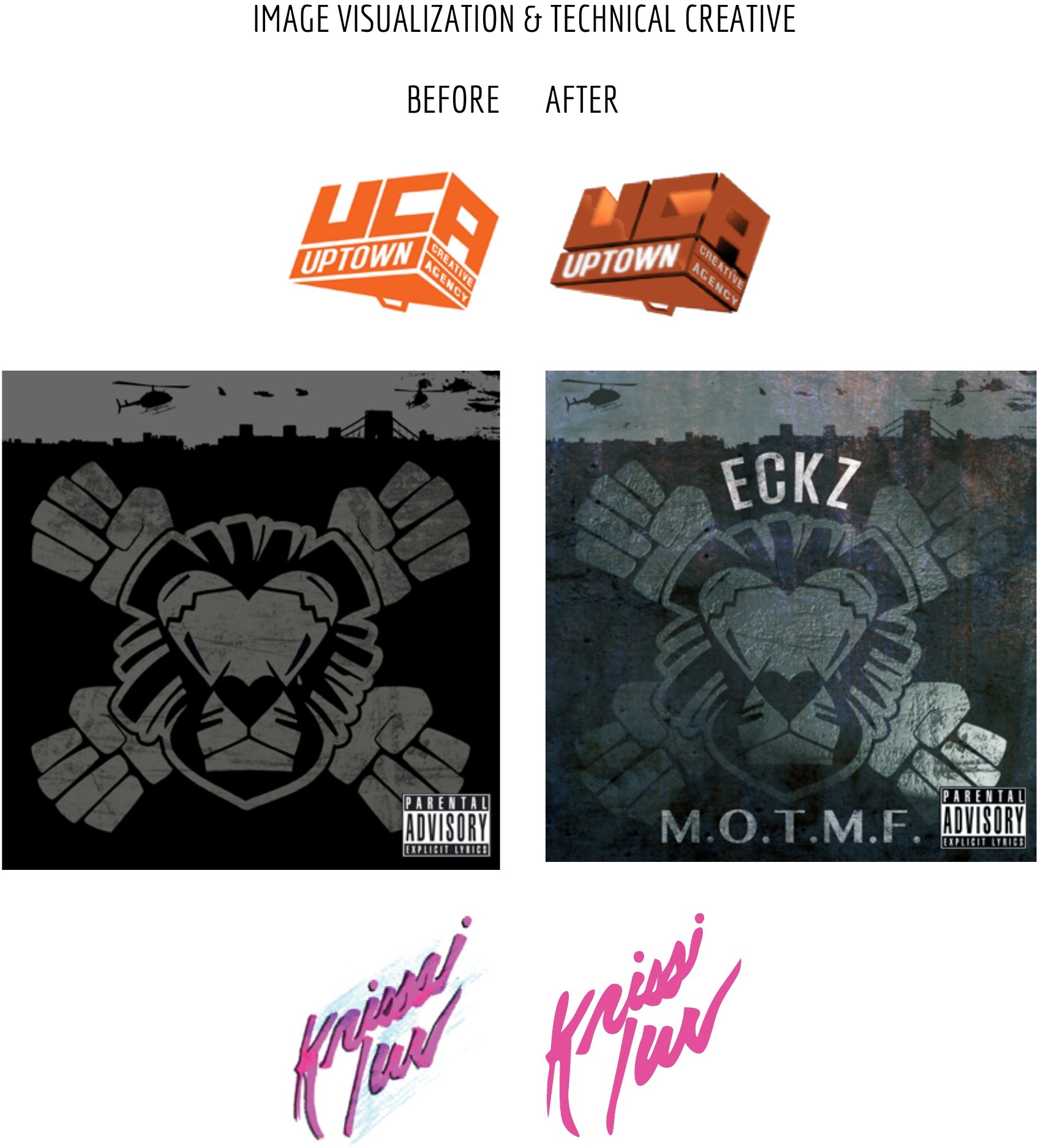 UCBZ ECKZ M.O.T.M.F. album art before and after treatment by Edgar Andrés Zorrilla