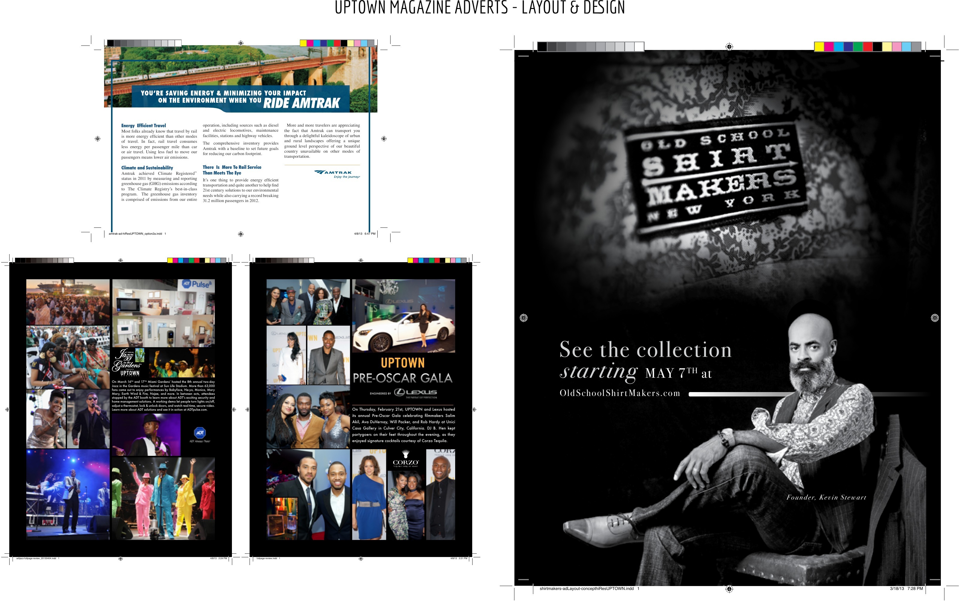Uptown Magazine adverts — Amtrak and Old School Shirt Makers layouts by Edgar Andrés Zorrilla
