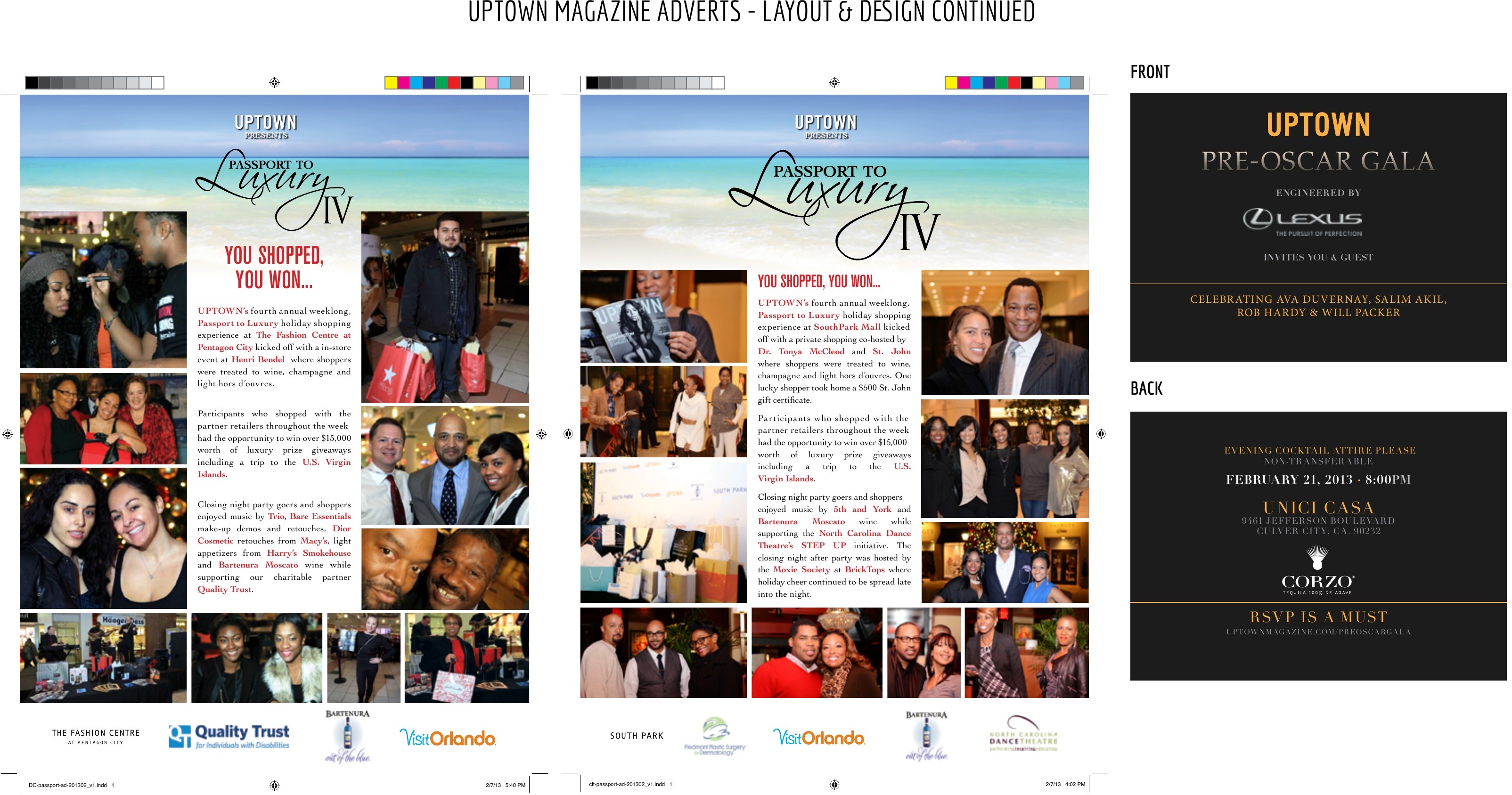 Uptown Magazine Passport to Luxury IV and Pre-Oscar Gala event adverts by Edgar Andrés Zorrilla